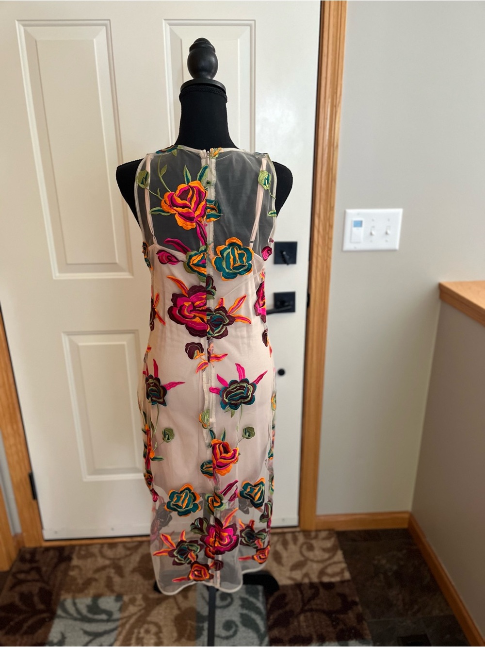 Women’s Alexia Admor sheer nude mesh floral embroidered sleeveless dress. Small - Picture 3 of 16